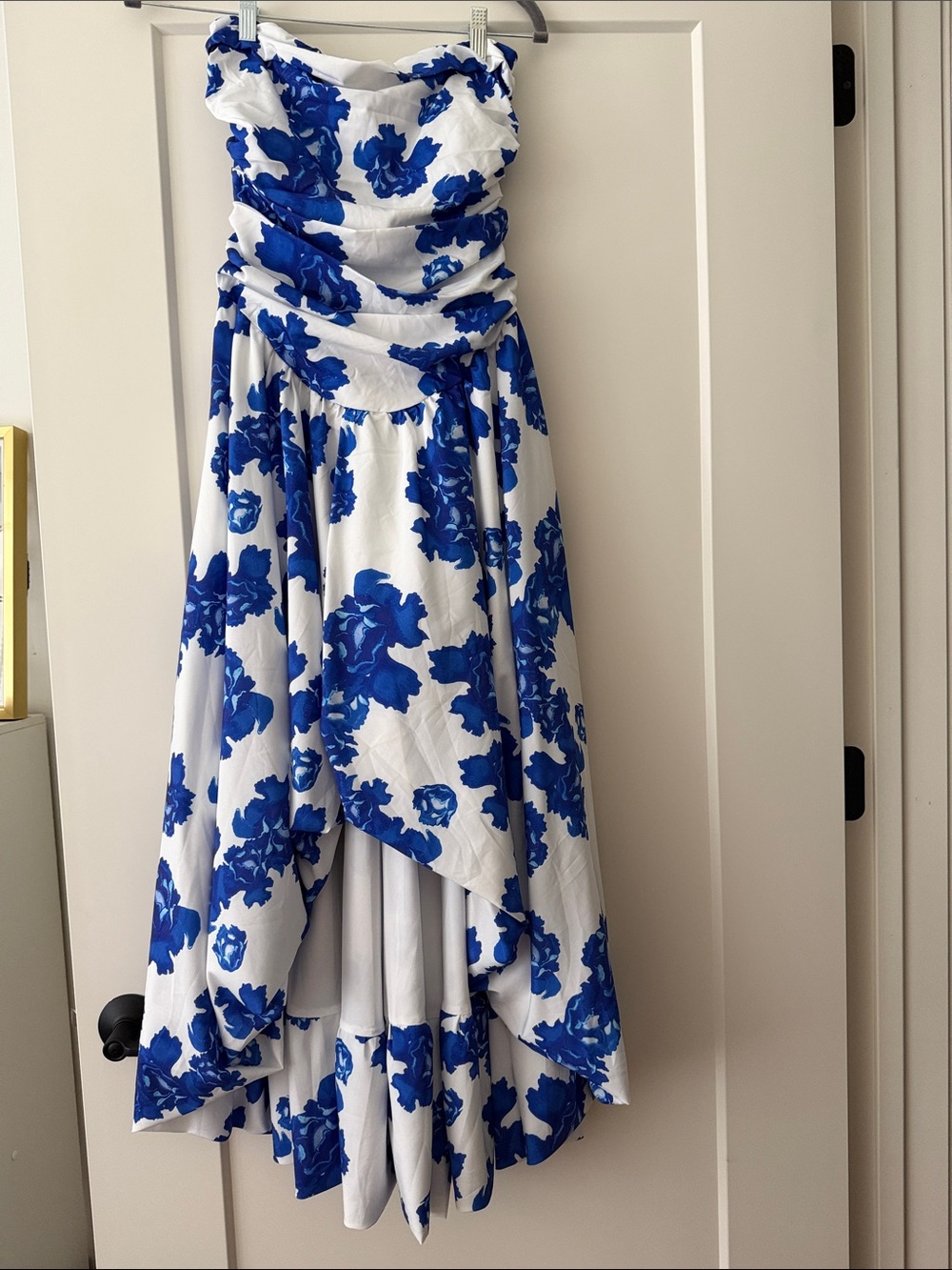 NWOT Blue & White Floral Strapless High-Low Dress